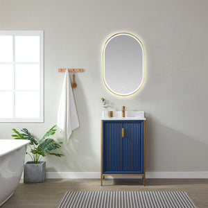 Open image in slideshow, Granada 24&quot; Single Vanity in Royal Blue with White Composite Grain Stone Countertop
