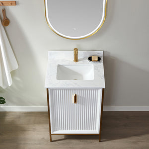 Granada 24" Single Vanity in White with White Composite Grain Stone Countertop