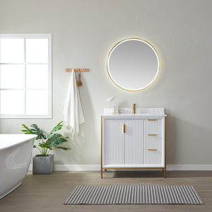 Open image in slideshow, Granada 36&quot; Single Vanity in White with White Composite Grain Stone Countertop
