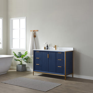 Granada 48" Single Vanity in Royal Blue with White Composite Grain Stone Countertop