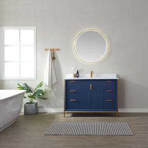 Open image in slideshow, Granada 48&quot; Single Vanity in Royal Blue with White Composite Grain Stone Countertop
