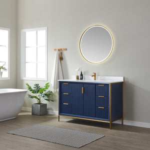 Granada 48" Single Vanity in Royal Blue with White Composite Grain Stone Countertop