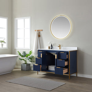 Granada 48" Single Vanity in Royal Blue with White Composite Grain Stone Countertop