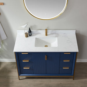 Granada 48" Single Vanity in Royal Blue with White Composite Grain Stone Countertop