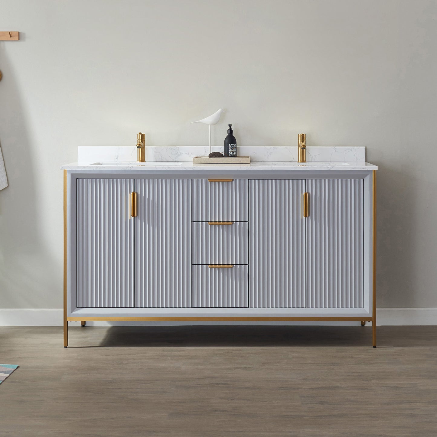 Granada 60" Double Vanity in Paris Grey with White Composite Grain Stone Countertop
