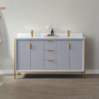 Granada 60" Double Vanity in Paris Grey with White Composite Grain Stone Countertop