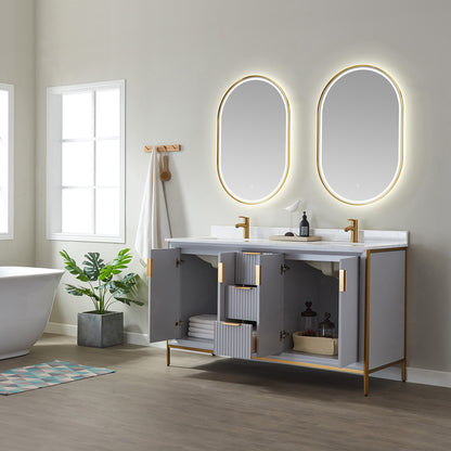 Granada 60" Double Vanity in Paris Grey with White Composite Grain Stone Countertop