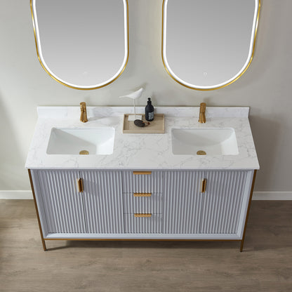 Granada 60" Double Vanity in Paris Grey with White Composite Grain Stone Countertop