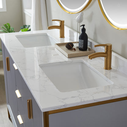Granada 60" Double Vanity in Paris Grey with White Composite Grain Stone Countertop