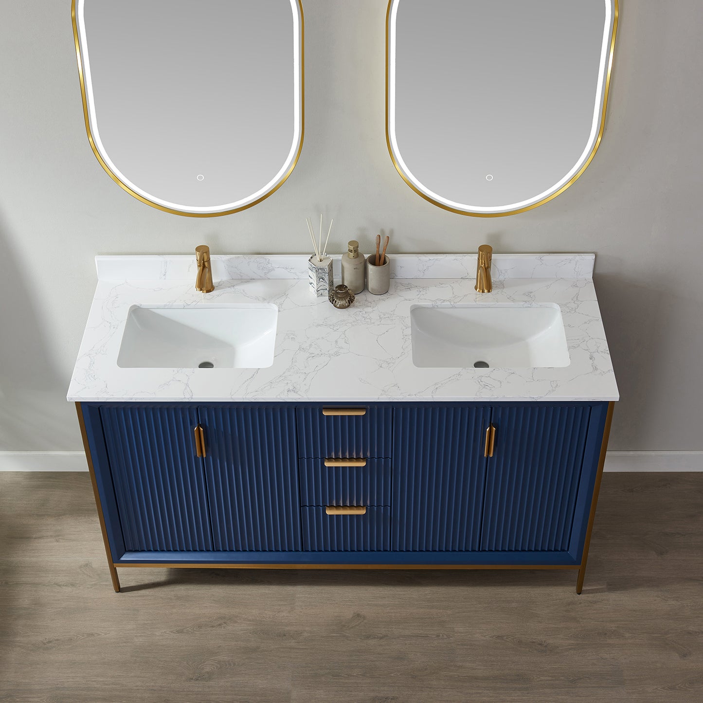 Granada 60" Double Vanity in Royal Blue with White Composite Grain Stone Countertop