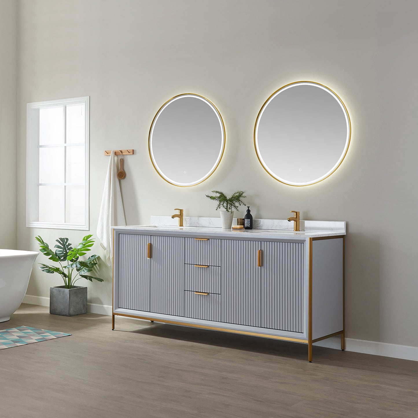 Granada 72" Double Vanity in Paris Grey with White Composite Grain Stone Countertop
