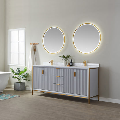 Granada 72" Double Vanity in Paris Grey with White Composite Grain Stone Countertop