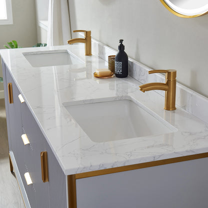 Granada 72" Double Vanity in Paris Grey with White Composite Grain Stone Countertop