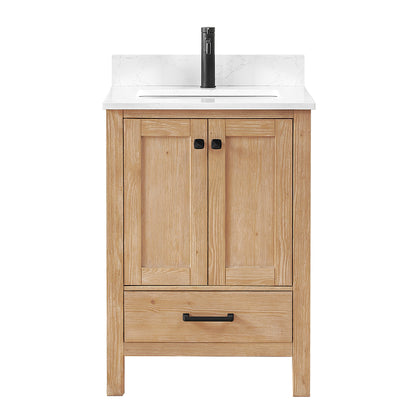 Shannon 24" Single Vanity in Fir Wood Brown and Composite Carrara White Stone Countertop