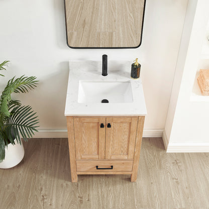 Shannon 24" Single Vanity in Fir Wood Brown and Composite Carrara White Stone Countertop