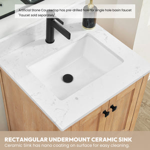Shannon 24" Single Vanity in Fir Wood Brown and Composite Carrara White Stone Countertop