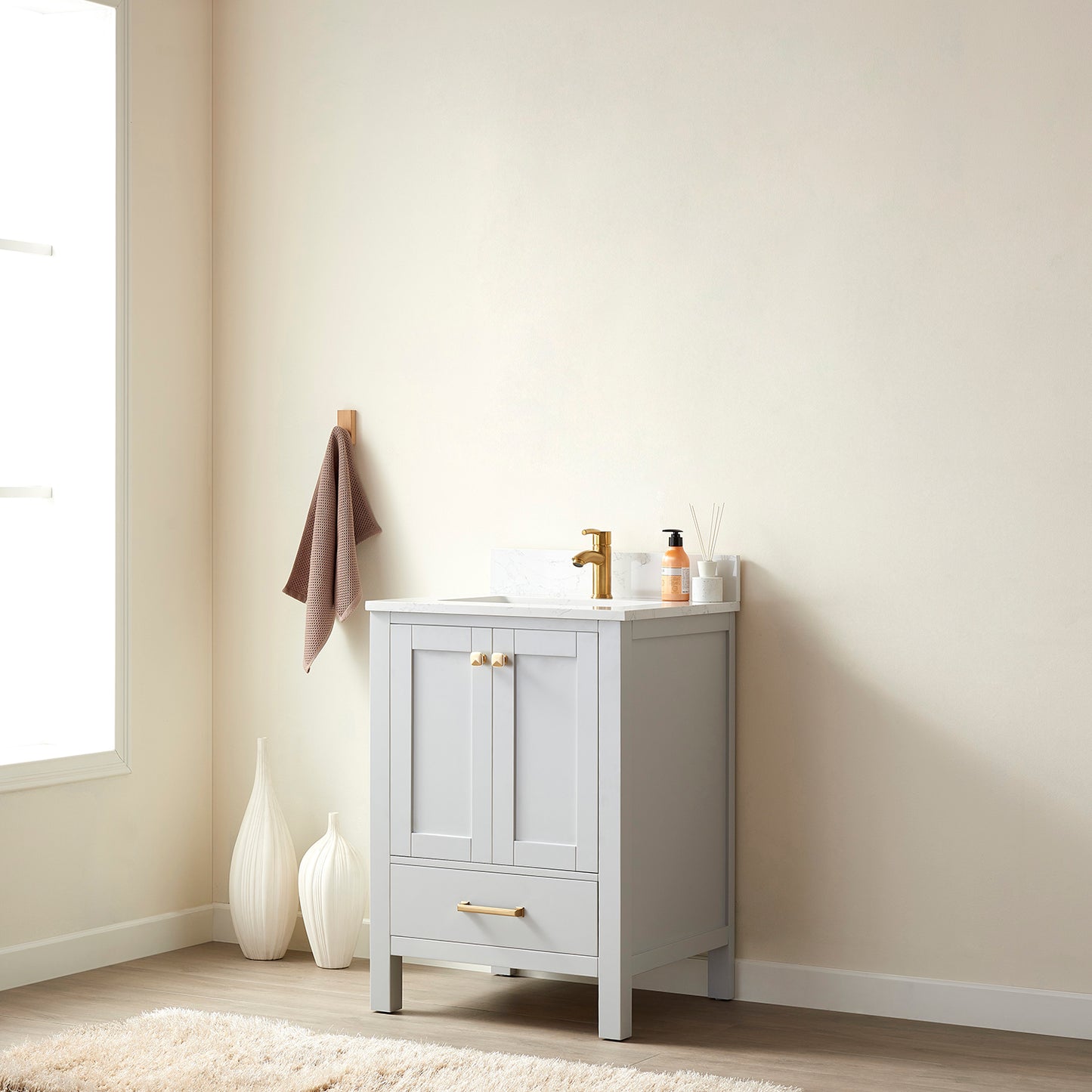 Shannon 24" Single Vanity in Paris Grey and Composite Carrara White Stone Countertop