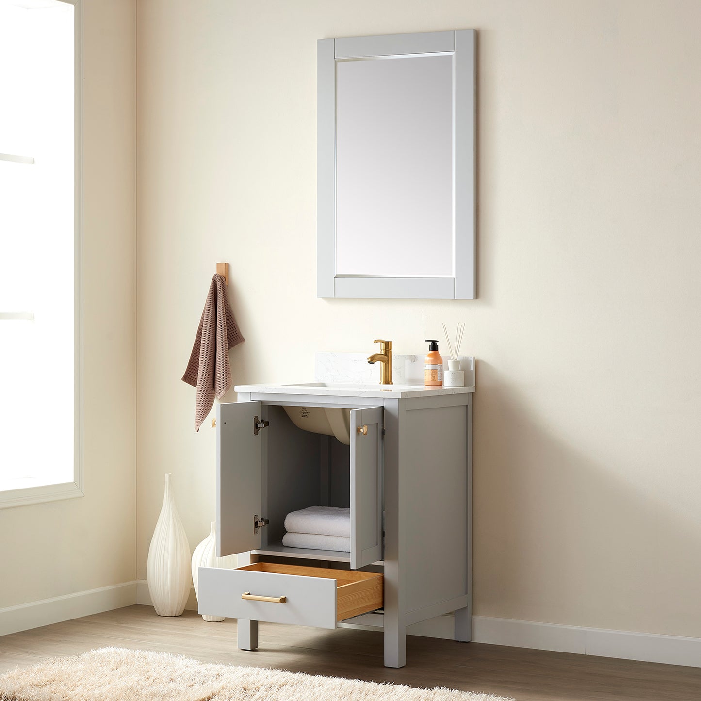 Shannon 24" Single Vanity in Paris Grey and Composite Carrara White Stone Countertop