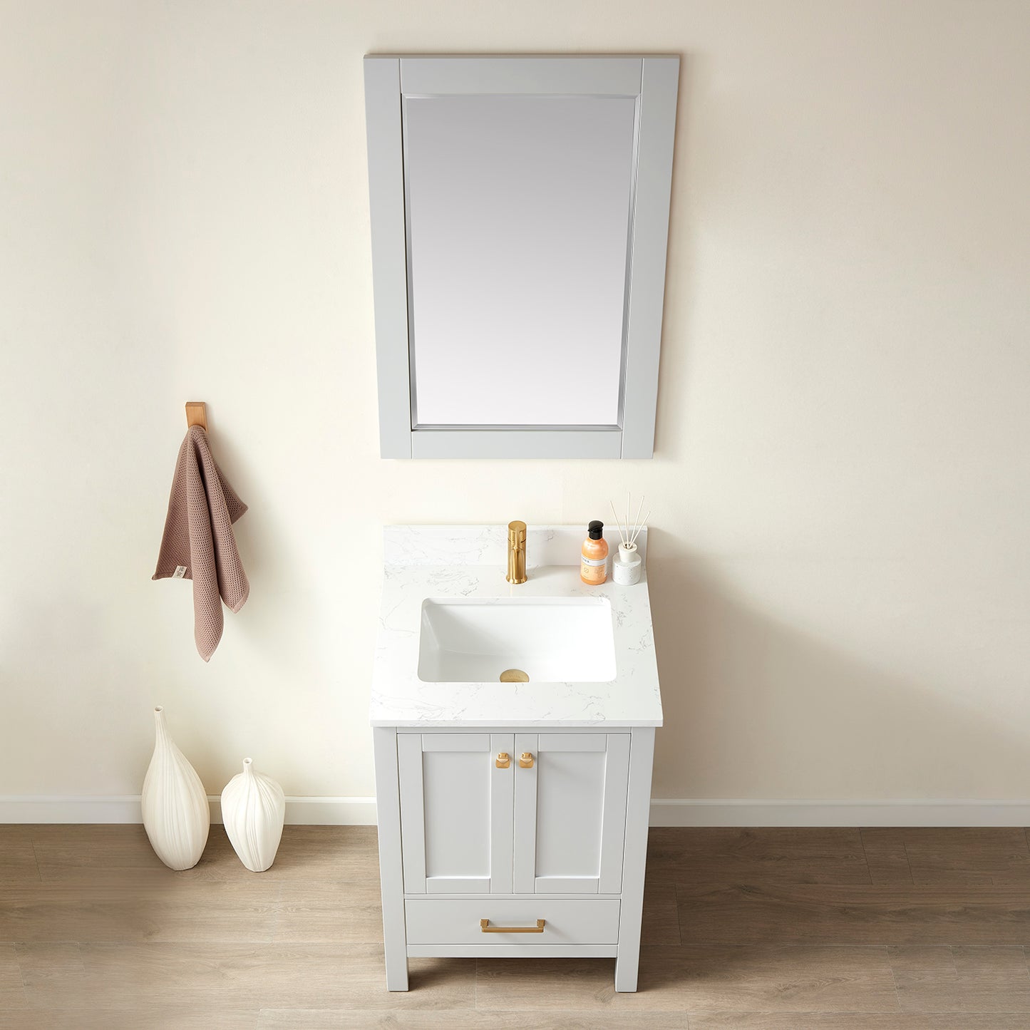 Shannon 24" Single Vanity in Paris Grey and Composite Carrara White Stone Countertop