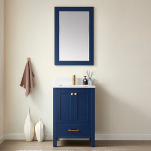 Open image in slideshow, Shannon 24&quot; Single Vanity in Royal Blue and Composite Carrara White Stone Countertop
