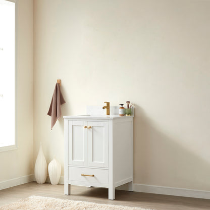 Shannon 24" Single Vanity in White and Composite White Carrara Stone Countertop