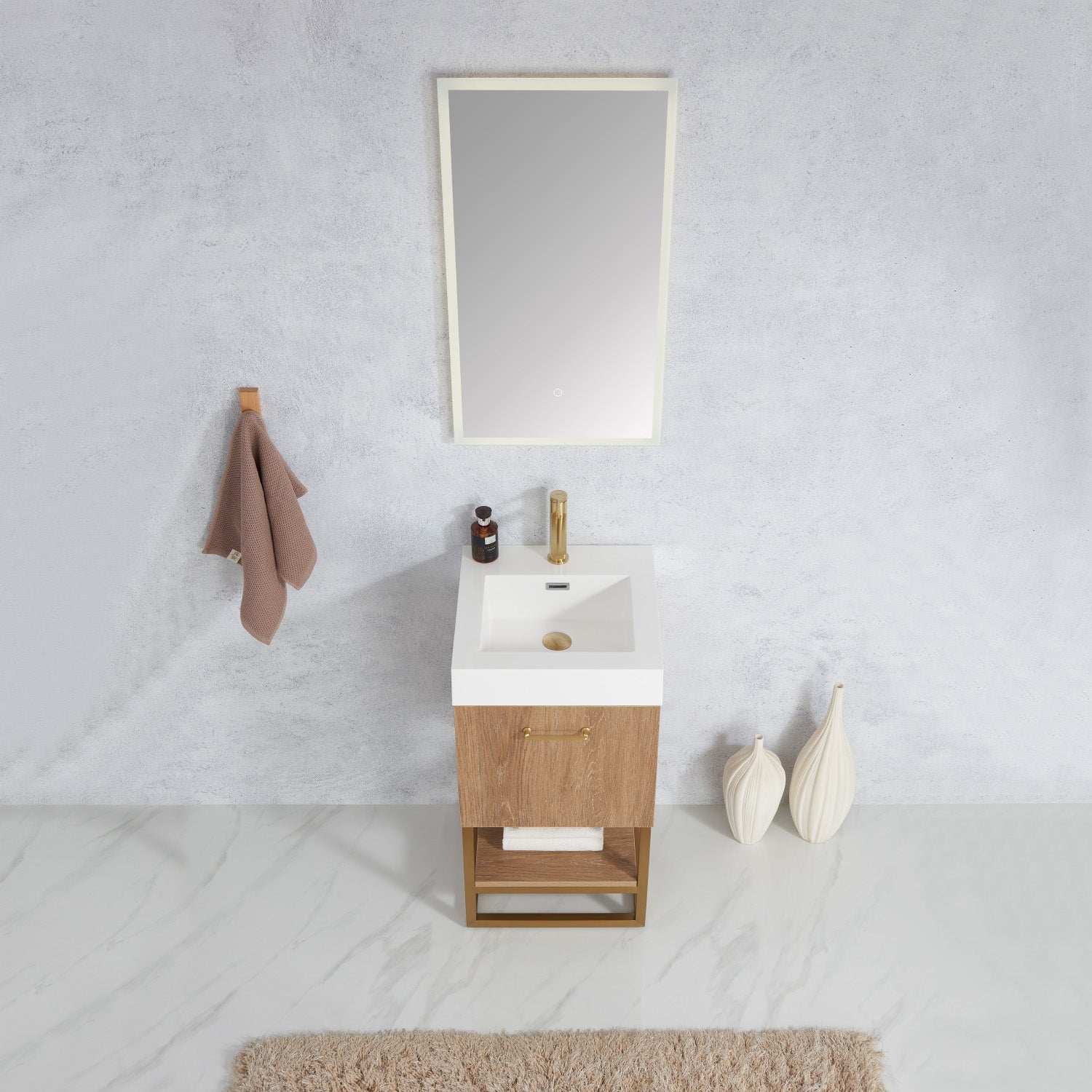 Alistair 18" Single Sink Bath Vanity in North American Oak with Whole Artificial Stone Basin Top