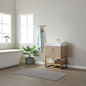 Alistair 24" Single Vanity in North American Oak with White Grain Stone Countertop