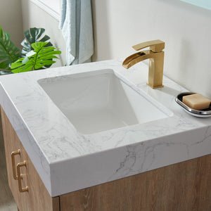 Alistair 24" Single Vanity in North American Oak with White Grain Stone Countertop