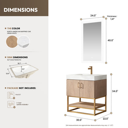 Alistair 30" Single Vanity in North American Oak with Mirror