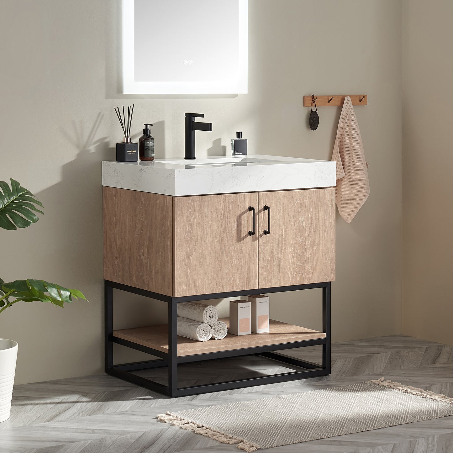 Alistair 30B" Single Vanity in North American Oak