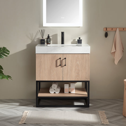 Alistair 30B" Single Vanity in North American Oak With Mirror