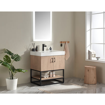Alistair 30B" Single Vanity in North American Oak With Mirror