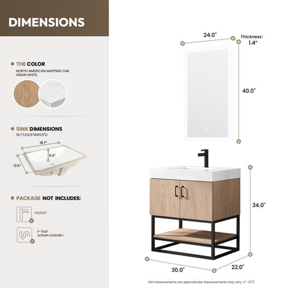 Alistair 30B" Single Vanity in North American Oak With Mirror