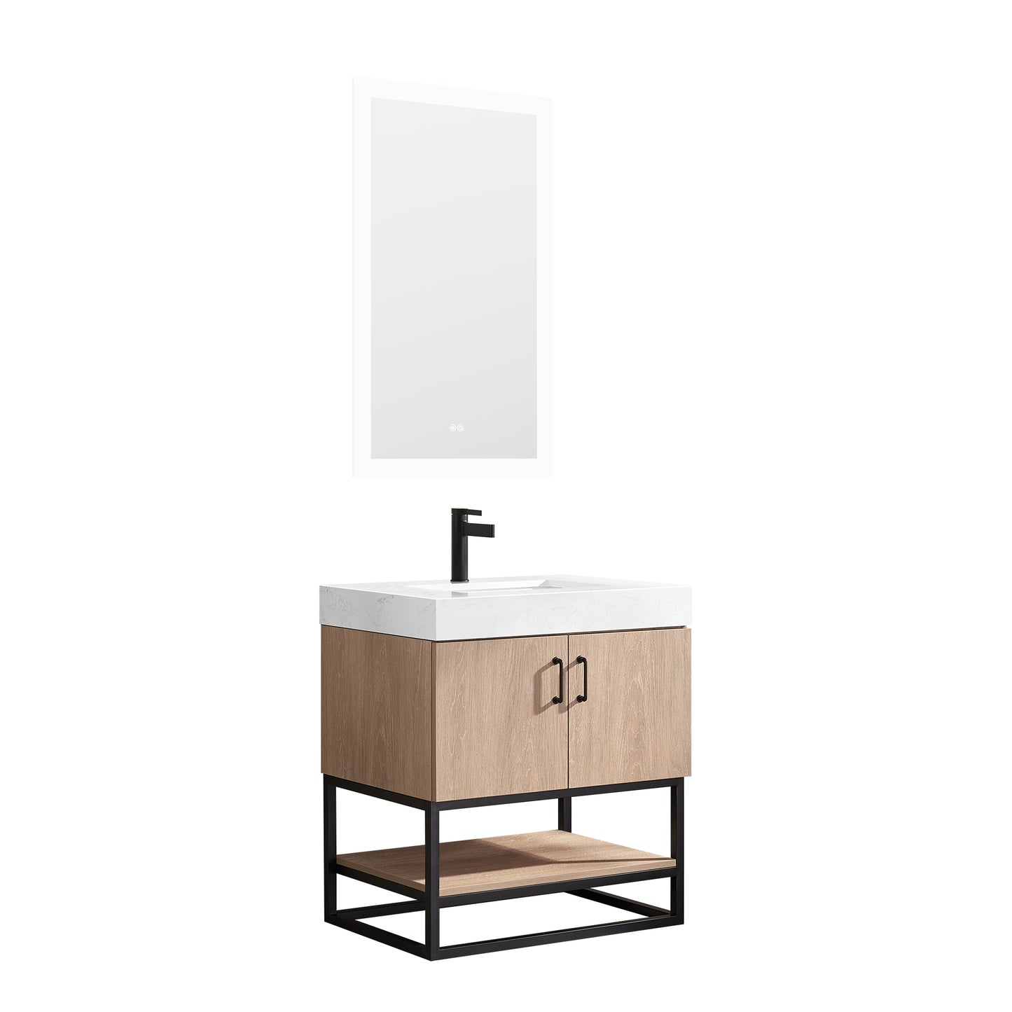 Alistair 30B" Single Vanity in North American Oak With Mirror
