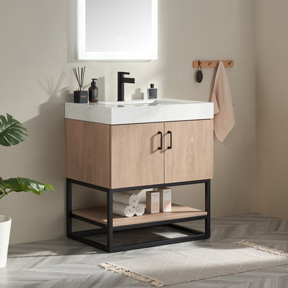 Alistair 30B" Single Vanity in North American Oak With Mirror