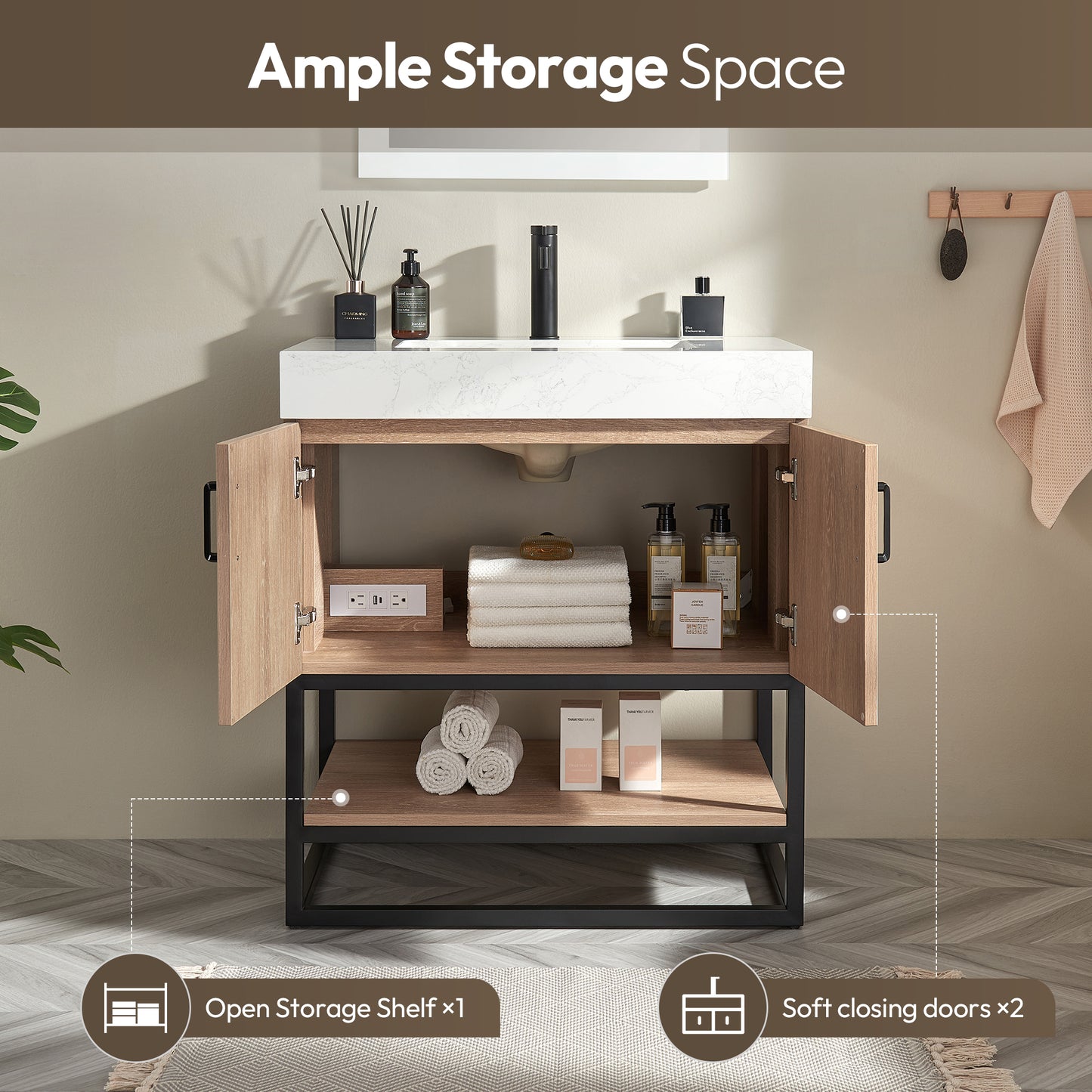 Alistair 30B" Single Vanity in North American Oak With Mirror