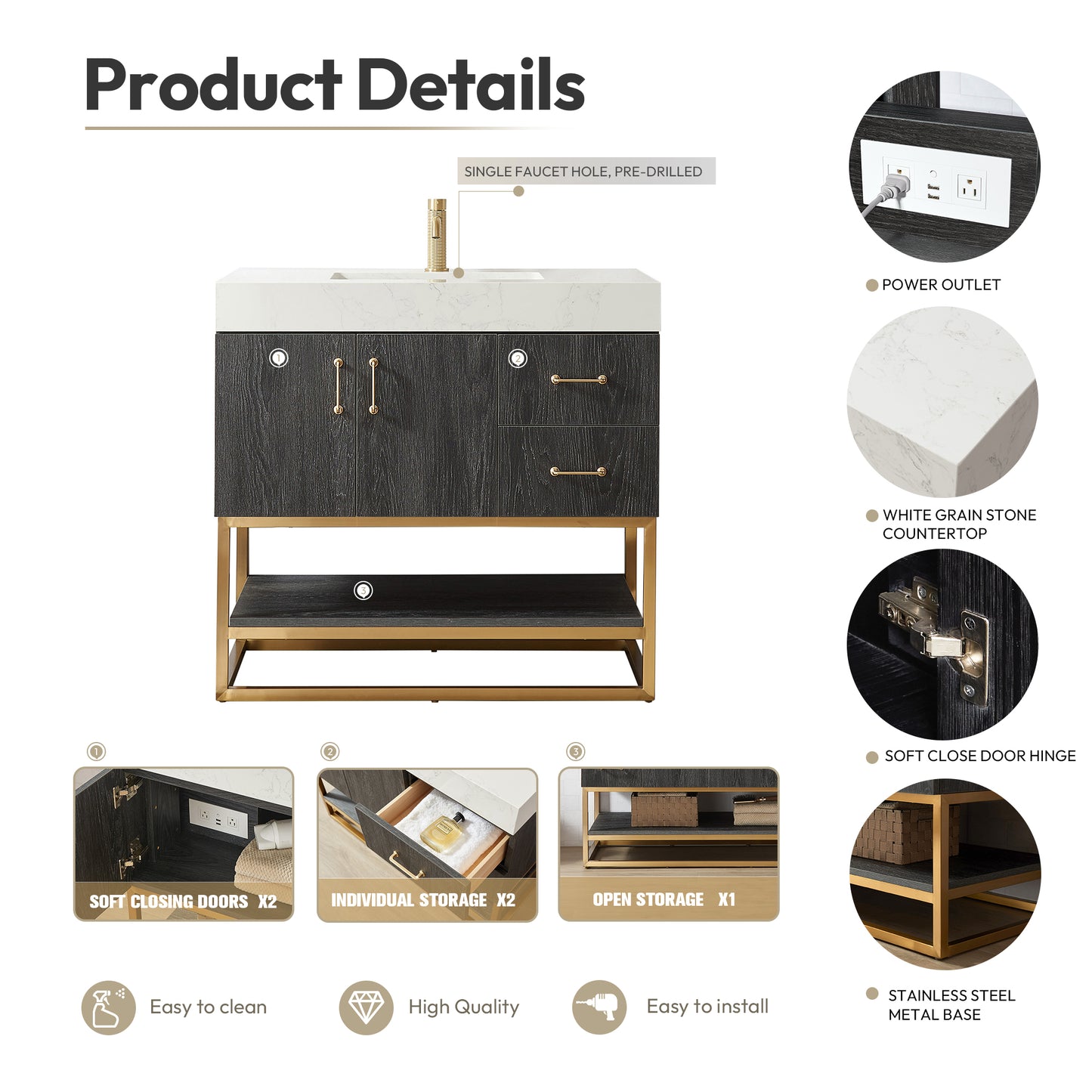 Alistair 36" Single Vanity in North American Black Oak