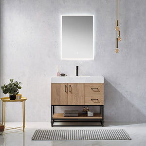 Open image in slideshow, Alistair 36B&quot; Single Vanity in North American Oak with White Grain Stone Countertop
