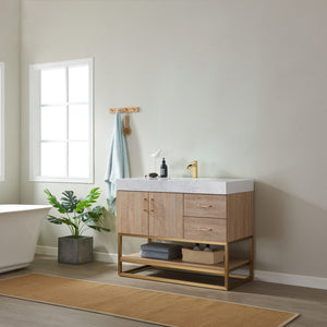 Alistair 42" Single Vanity in North American Oak with White Grain Stone Countertop