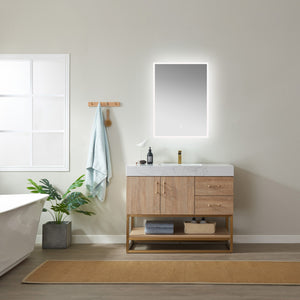 Open image in slideshow, Alistair 42&quot; Single Vanity in North American Oak with White Grain Stone Countertop
