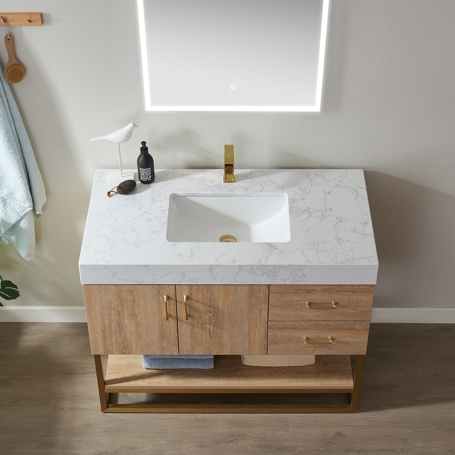 Alistair 42" Single Vanity in North American Oak with White Grain Stone Countertop