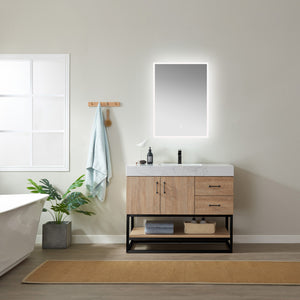 Open image in slideshow, Alistair 42B&quot; Single Vanity in North American Oak with White Grain Stone Countertop
