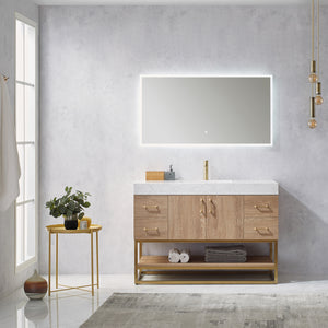 Open image in slideshow, Alistair 48&quot; Single Vanity in North American Oak with White Grain Stone Countertop
