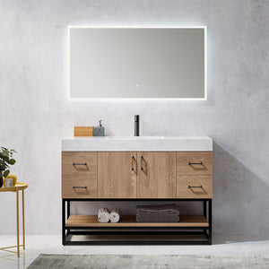 Open image in slideshow, Alistair 48B&quot; Single Vanity in North American Oak with White Grain Stone Countertop
