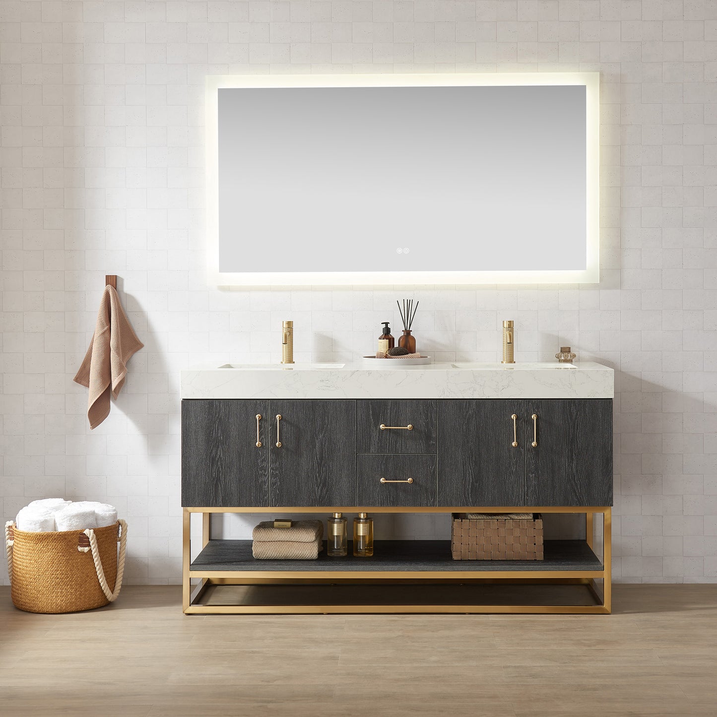 Alistair 60" Double Vanity in North American Black Oak