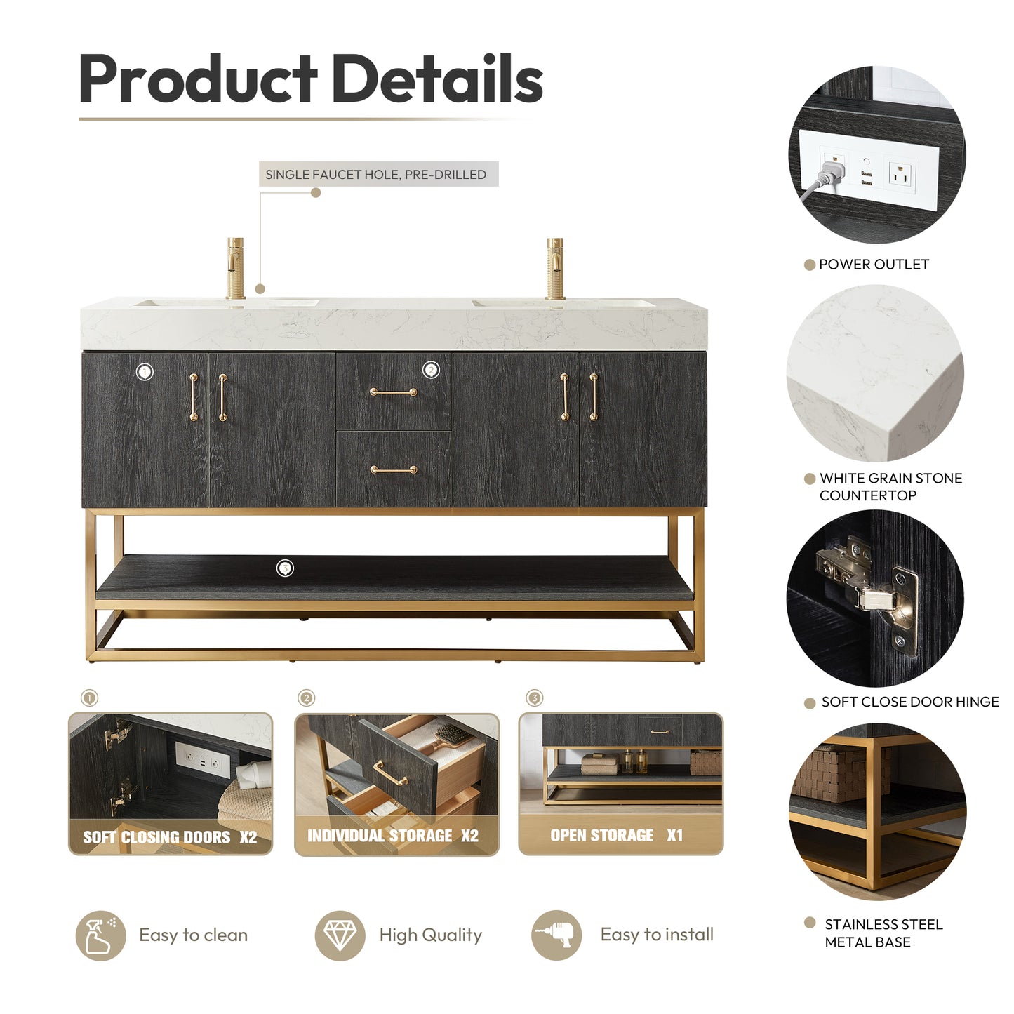 Alistair 60" Double Vanity in North American Black Oak