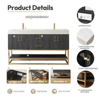 Alistair 60" Double Vanity in North American Black Oak