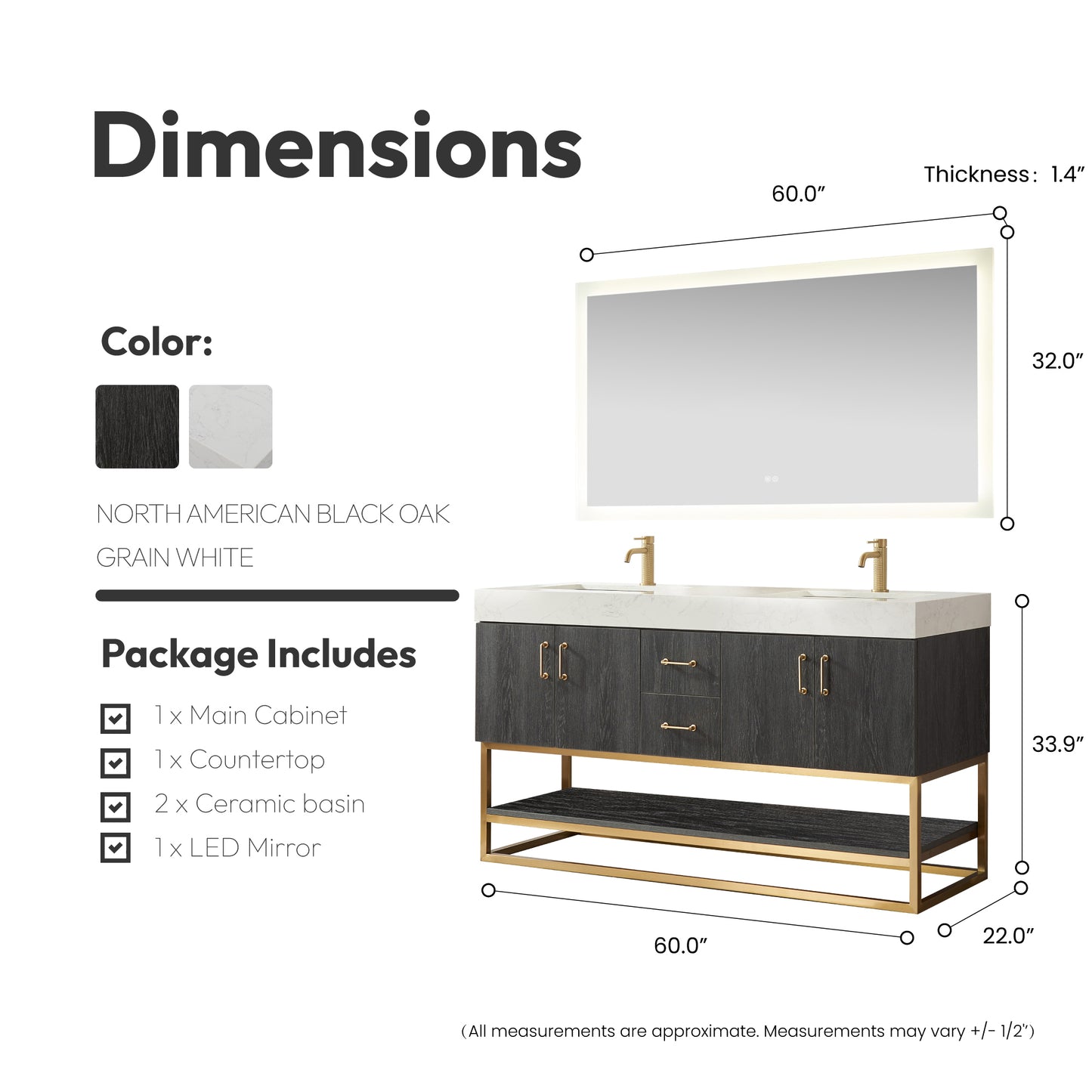 Alistair 60" Double Vanity in North American Black Oak
