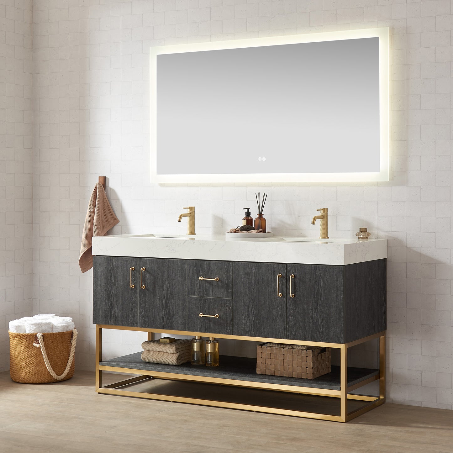 Alistair 60" Double Vanity in North American Black Oak