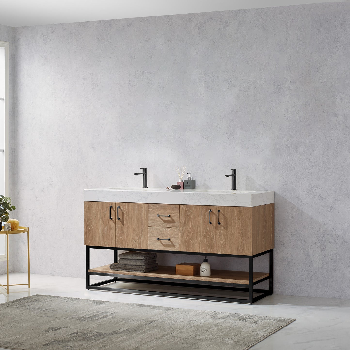 Alistair 60B" Double Vanity in North American Oak